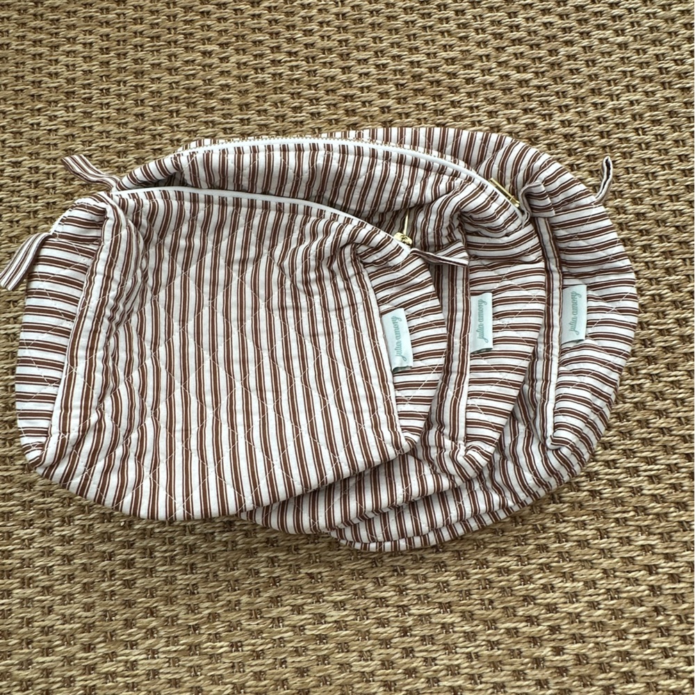 Julia Amory Brown Striped Cosmetic Bag Set